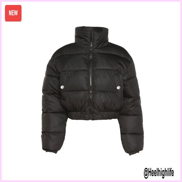 Cropped Quilted Puffer Jacket Recycled Material XS-XL Winter Coat